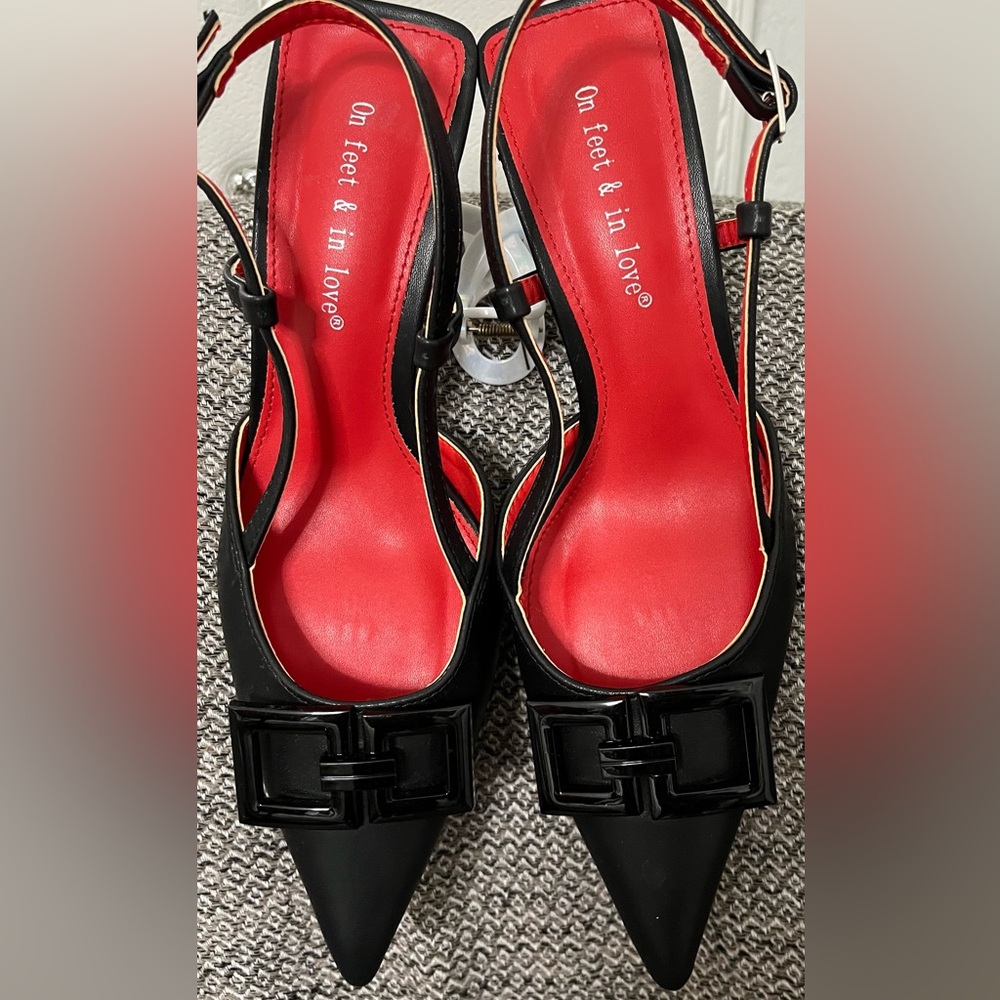 Black Pointed Toe slingback shoes 6